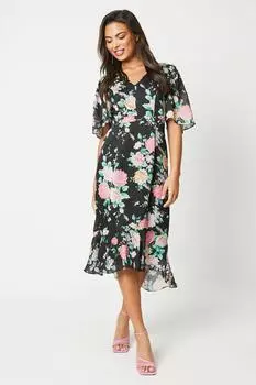 Платье с V-образным вырезом и рифленым подолом Coast, черный