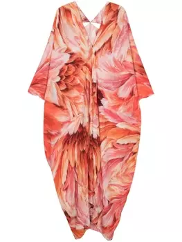 Платье с V-образным вырезом и принтом Plumage Roberto Cavalli, красный
