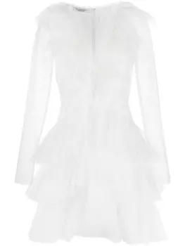 Платье с V-образным вырезом и оборками Philosophy Di Lorenzo Serafini, белый