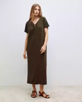 Платье с V-образным вырезом и короткими рукавами Woman El Corte Ingls, цвет Kaki