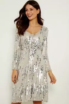 Платье с V-образным вырезом и пайетками Sosandar, серебряный
