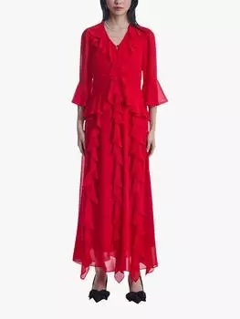Платье с v-образным вырезом и рюшами James Lakeland, красный