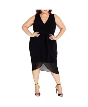 Платье с V-образным вырезом и поясом Plus Size CITY CHIC, черный
