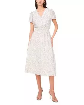 Платье с V-образным вырезом и расклешенными рукавами с принтом VINCE CAMUTO, синий