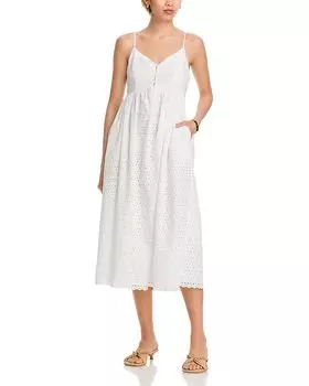 Платье с V-образным вырезом и ажурными вставками - эксклюзив AQUA, белый