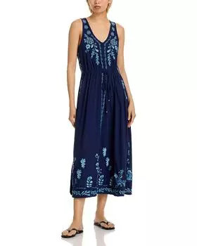 Платье с V-образным вырезом и завязками Johnny Was, синий