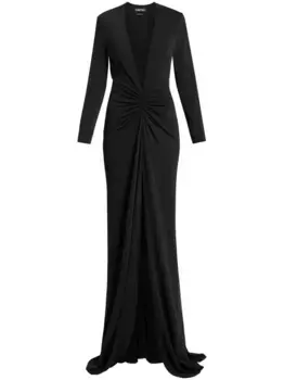 Платье с V-образным вырезом и длинными рукавами TOM FORD, черный