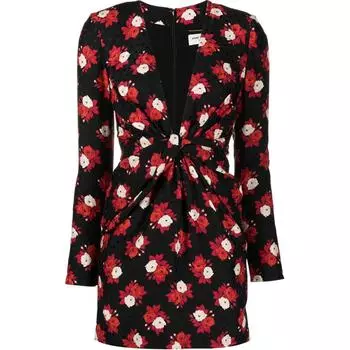 Платье с V-образным вырезом и длинными рукавами SAINT LAURENT, черный/красный