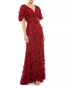Платье с V-образным вырезом и цветочным декором Mac Duggal, бордовый