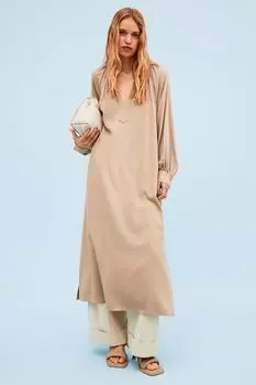 Платье с V-образным вырезом и завязывающимся поясом H&amp;M, хаки бежевый