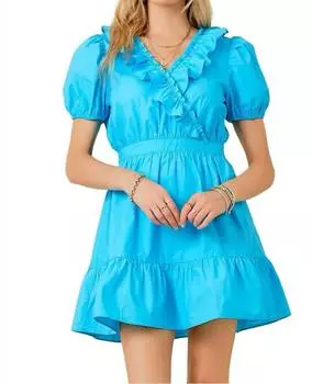 Платье с V-образным вырезом небесно-голубого цвета day + moon