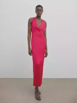 Платье с v-образным вырезом - студия Massimo Dutti, фуксия