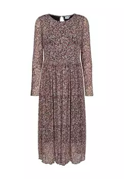 Платье с воланами, длинный рукав, цветочный, для женщин Nmph, цвет Caviar