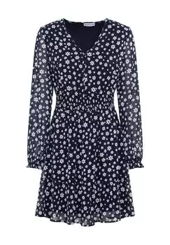 Платье с воланами, длинный рукав, V-образный вырез, для женщин Manguun, цвет Night Sky Big Flow