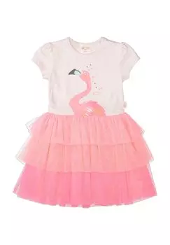 Платье с воланами, длиной до колена, круглым вырезом, детское JETTE, цвет Marshmallow