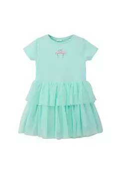 Платье с воланами, круглый вырез, принт, детское S.Oliver, цвет 6006 Blue Green