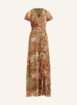 Платье с воланами LAUREN RALPH LAUREN, оливковый/темно-красный/светло-оранжевый