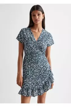 Платье с воланами Mango, темно-синий