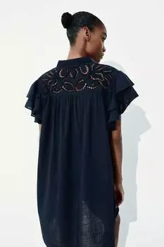 Платье с воланами на рукавах и шитьем англез H&M, синий