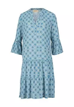 Платье с воланами, рукав 3/4, микс узоров, женское CARTOON, цвет White Blue