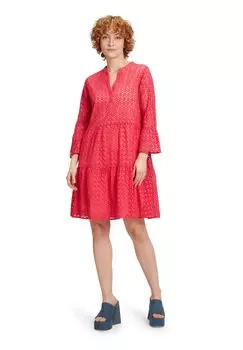 Платье с воланами, рукава 3/4, разрез горловины, женское CARTOON, цвет Raspberry