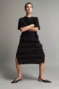 Платье с воланами ZARA, черный