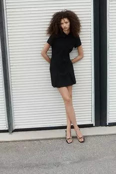 Платье с воротником и молнией спереди H&M, черный