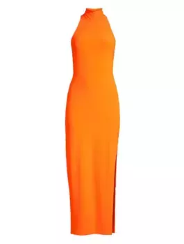 Платье с воротником и разрезом на бретельках Norma Kamali, неоновый оранжевый