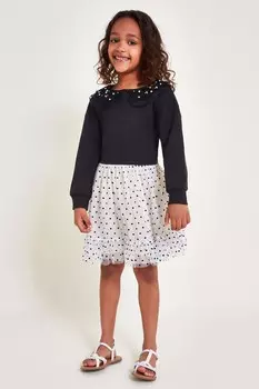 Платье с воротником из органзы, украшенное декором Monsoon, черный