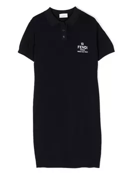 Платье с воротником поло и логотипом Fendi Kids, синий