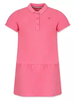 Платье с воротником поло и вышитым логотипом Tommy Hilfiger Junior, розовый