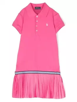 Платье с воротником поло и вышитым логотипом Ralph Lauren Kids, розовый