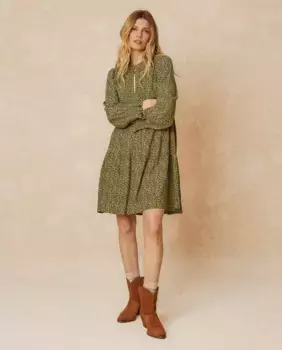 Платье с воротником-стойкой и длинными рукавами Indi & Cold, цвет Verde Militar