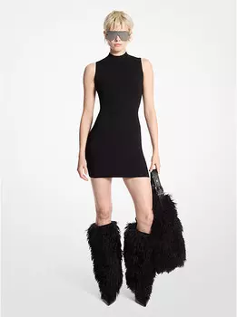 Платье с воротником-стойкой из эластичной вискозы Michael Kors, черный