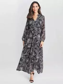 Платье с воротником-стойкой с принтом iona Gina Bacconi, цвет Black/Cream