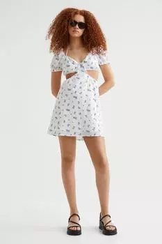 Платье с вырезами H&amp;M, белые/синие цветы