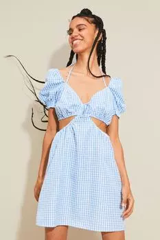 Платье с вырезами H&amp;M, голубой/белая клетка