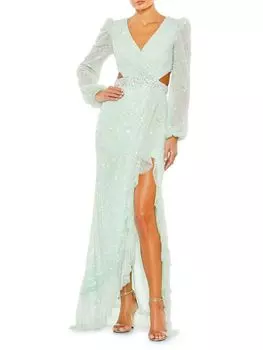 Платье с вырезами и искусственным запахом с пайетками Mac Duggal, мята