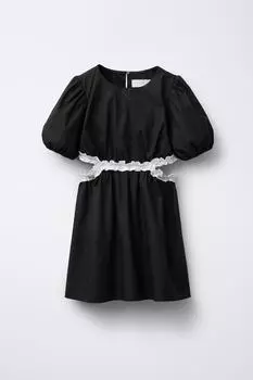 Платье с вырезанными оборками ZARA, цвет Black/Ecru