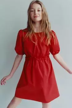 Платье с вырезанными оборками ZARA, красный