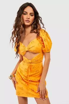Платье с вырезными рукавами и люсками Boohoo, оранжевый