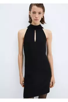 Платье с вырезом через шею из ленты Mango, черный