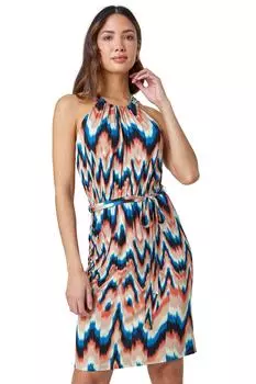 Платье с вырезом халтер и абстрактным принтом Roman, синий