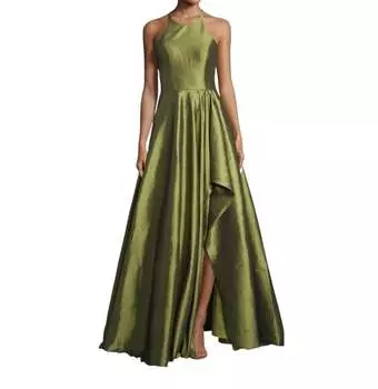 Платье с вырезом халтер и мерцающим асимметричным вырезом оливково-зеленого цвета ALYCE PARIS