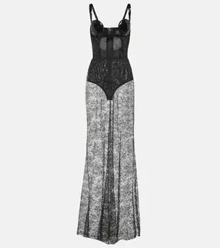 Платье с вырезом и пайетками, отделанное кружевом Nensi Dojaka, черный