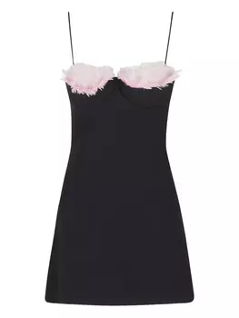 Платье с вырезом сердечком, отделанное перьями David Koma, черный