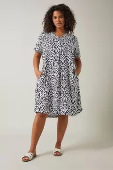 Платье с вырезом стойкой и карманами Evans, синий