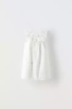 Платье с вышитой и воланами ZARA, белый