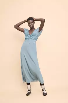 Платье с вышитой, украшенное пайетками и бусинами ZARA, средне-синий