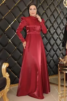 Платье с вышитым лифом и лифом со сборками Moda_Mihram, бургундия